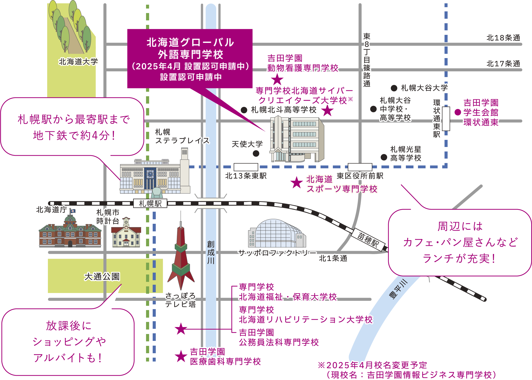 北海道グローバル外語専門学校周辺地図